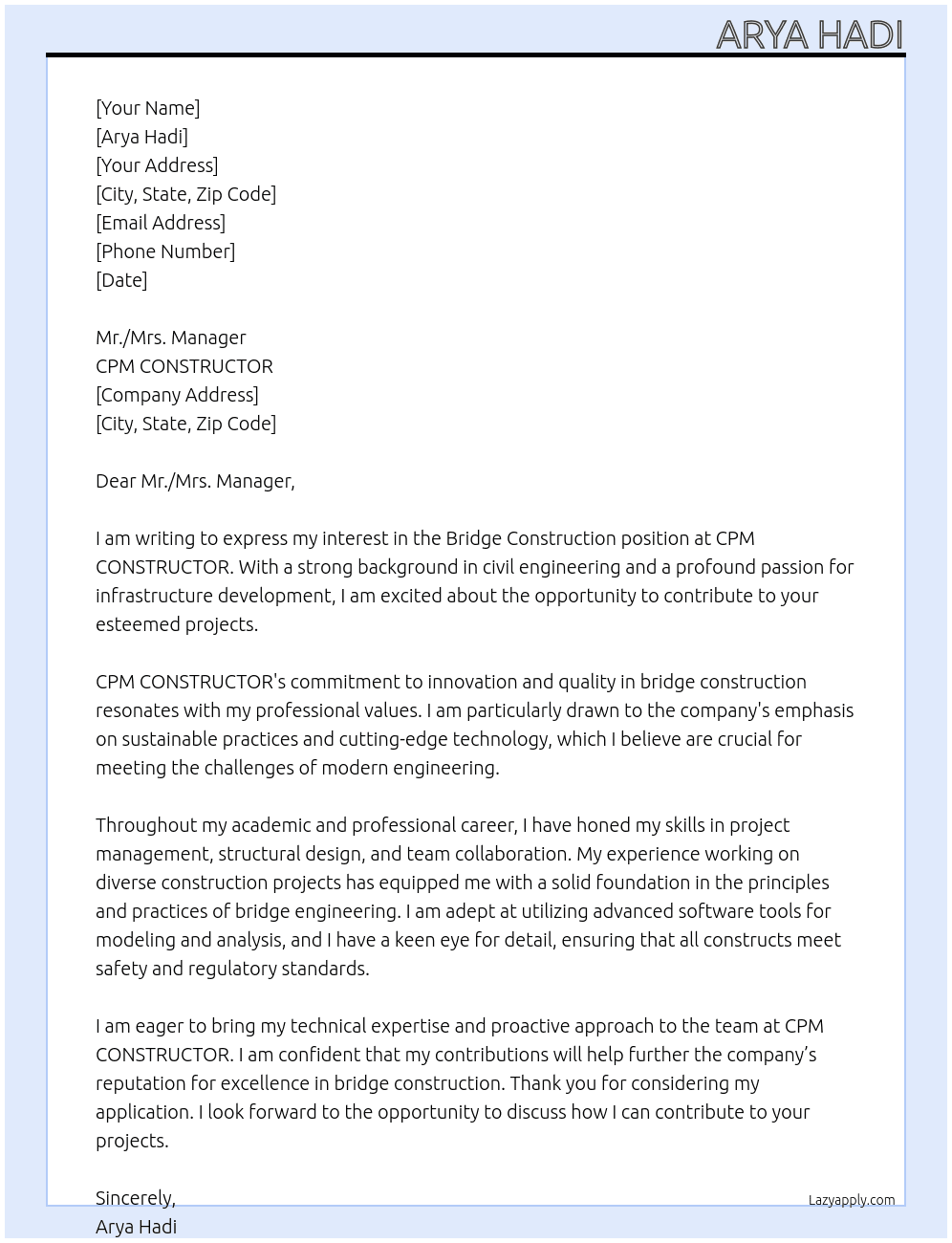 Cover letter for bridge construction - LazyApply