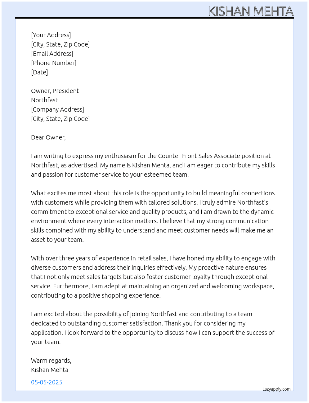 Counter Front Sales Associate At Northfast Cover Letter