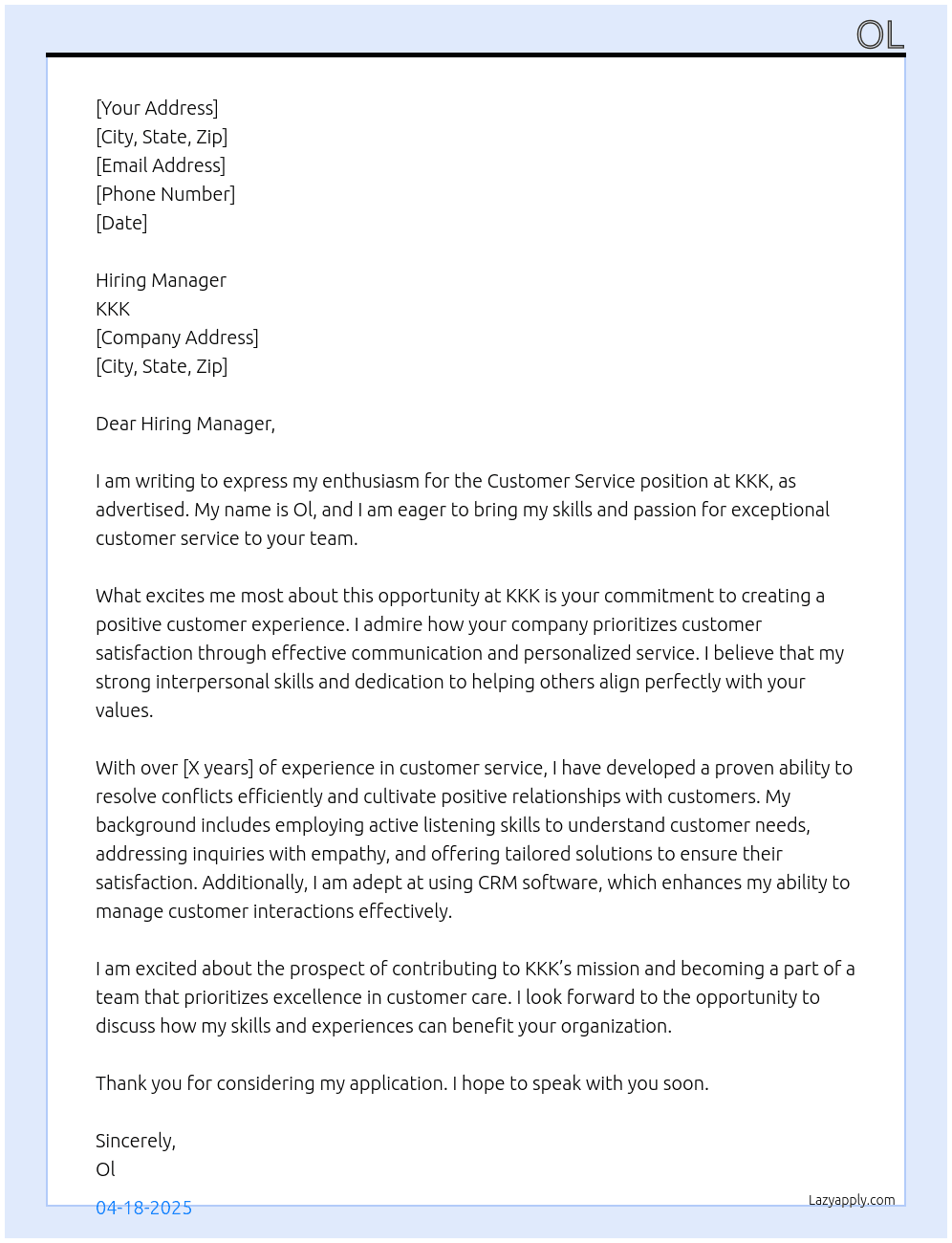 customer service At kkk Cover Letter