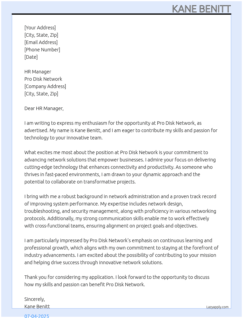 Pro Disk Network At Pro Disk Network Cover Letter