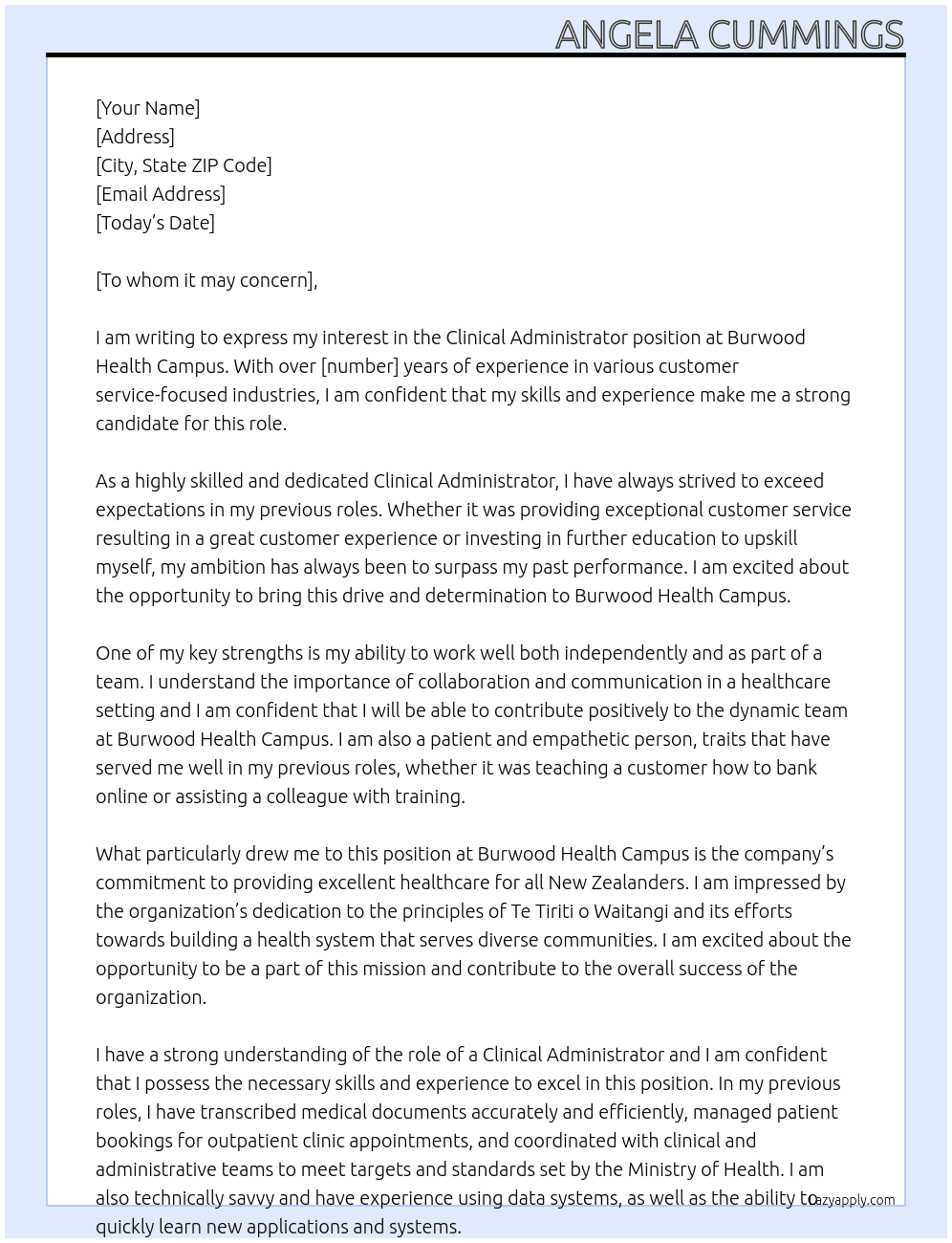 Cover letter for clinical administrator - LazyApply