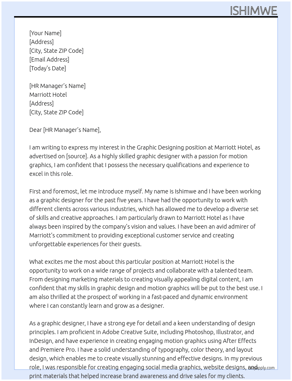 Graphic Designing At Marriot Hotel Cover Letter