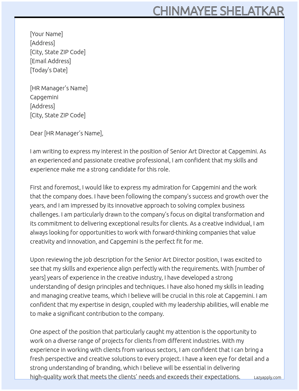 Cover letter for senior art director - LazyApply