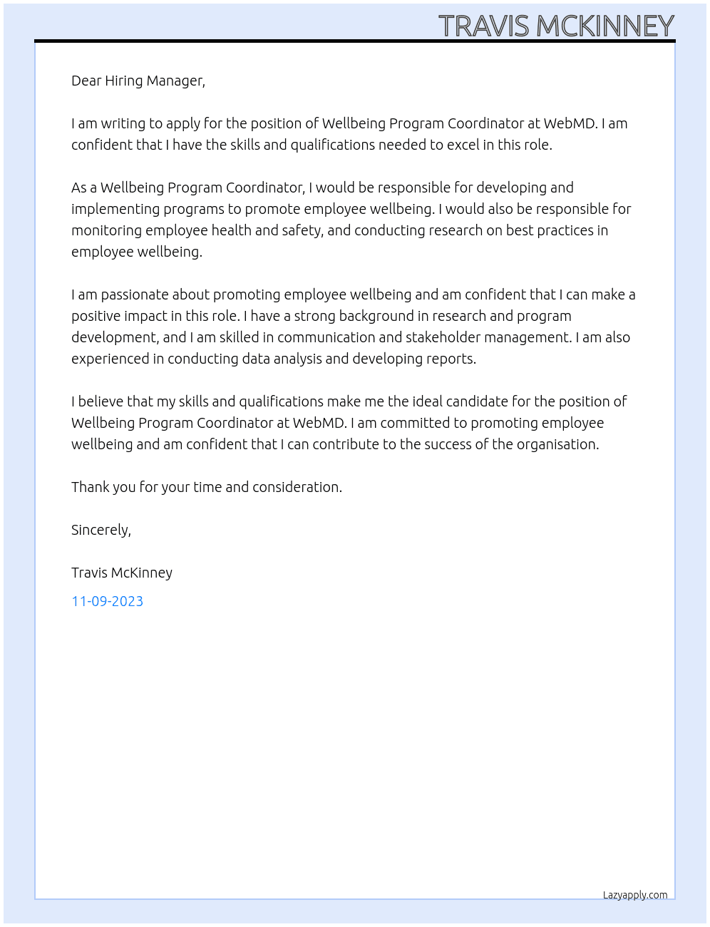 Wellbeing Program Coordinator At WebMD Cover Letter