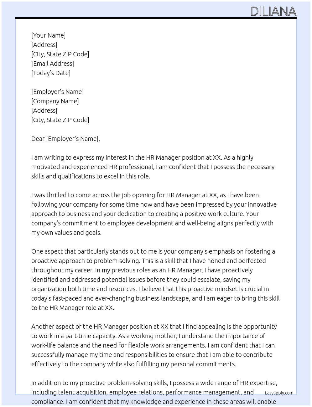 HR Manager At XX Cover Letter