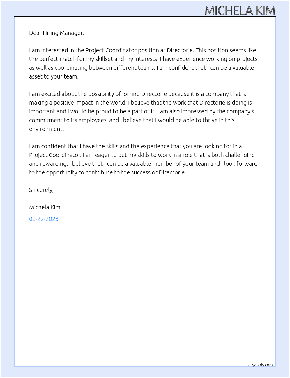 Project Coordinator At Directorie Cover Letter