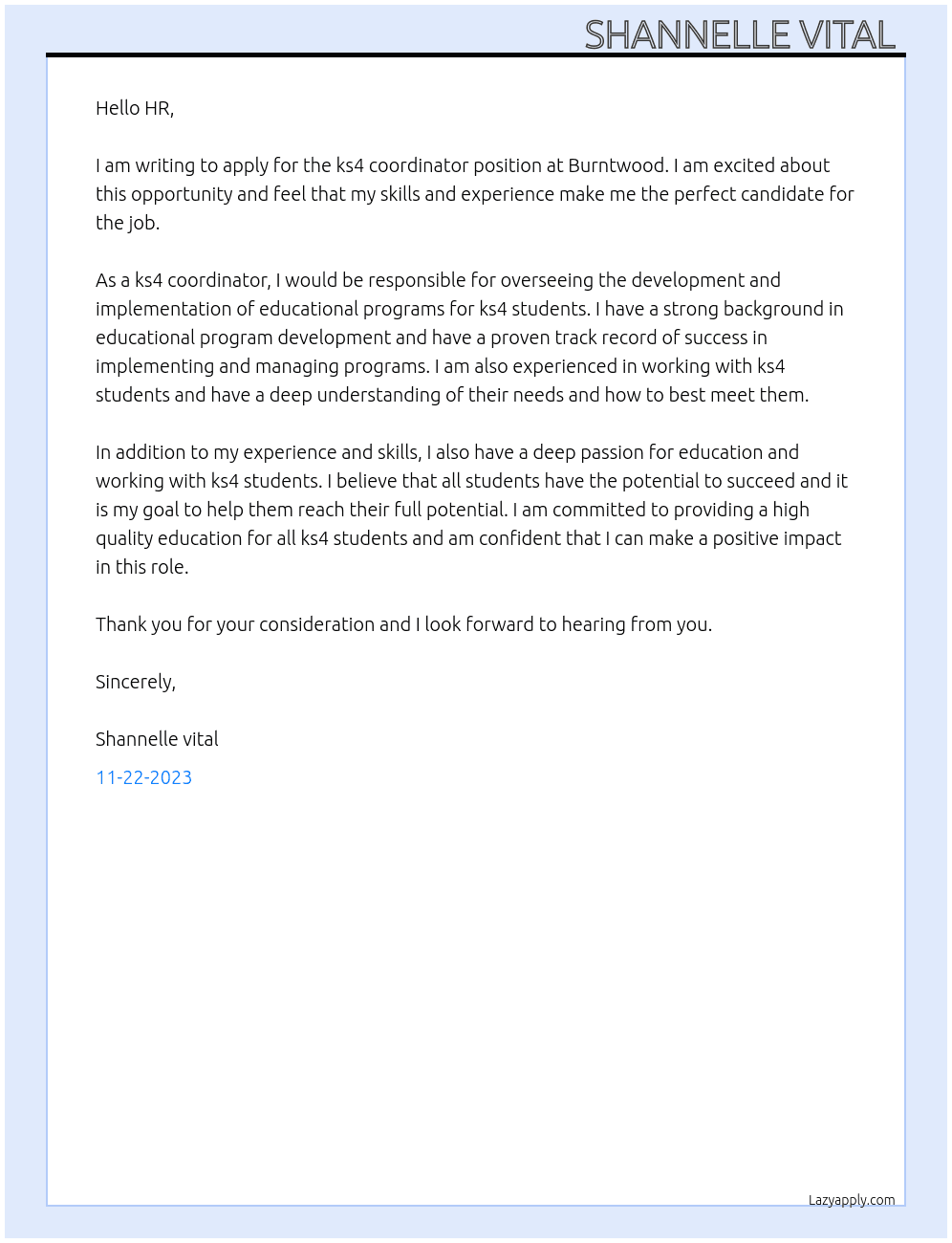 ks4 coordinator At Burntwood Cover Letter