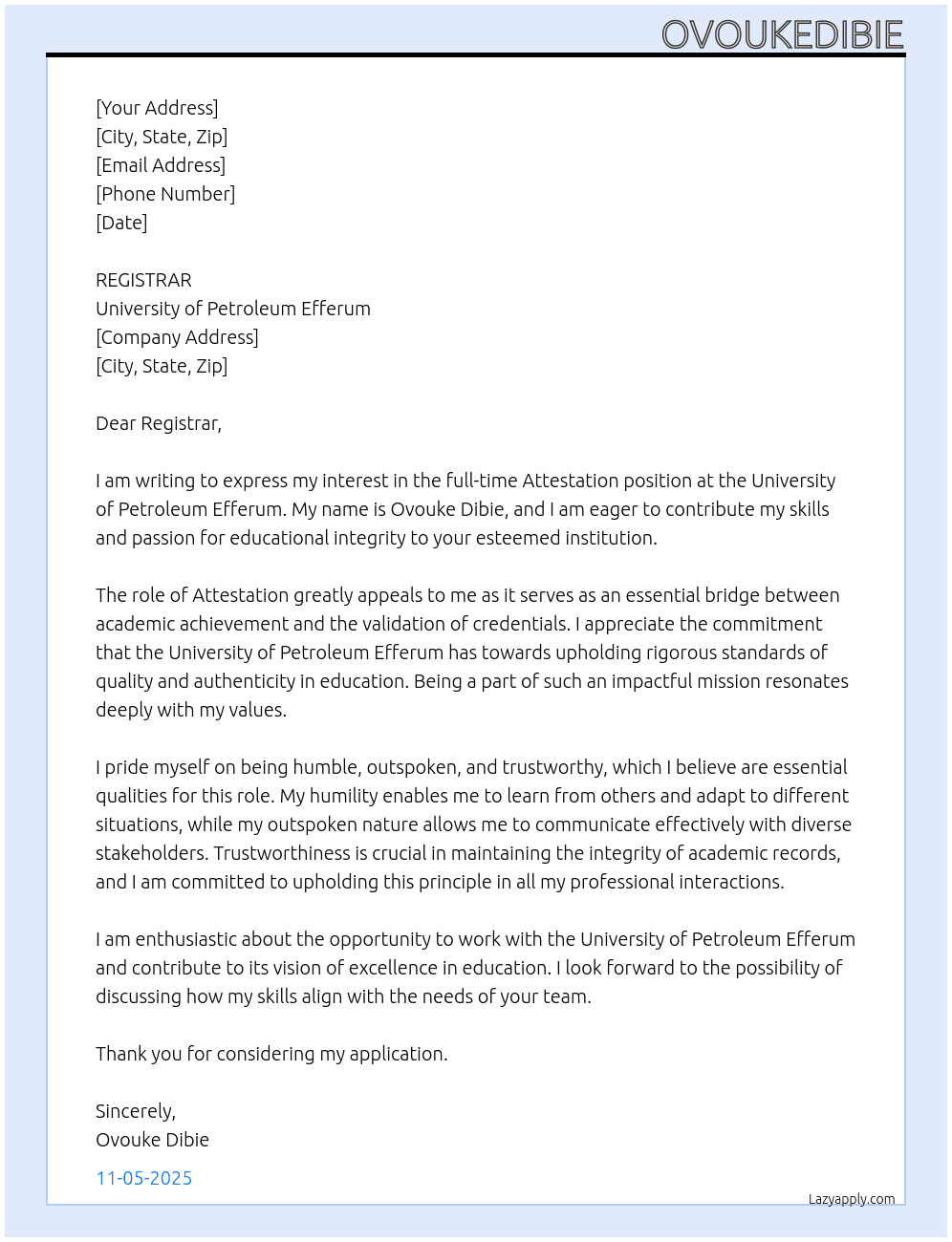 Cover letter for attestation - LazyApply