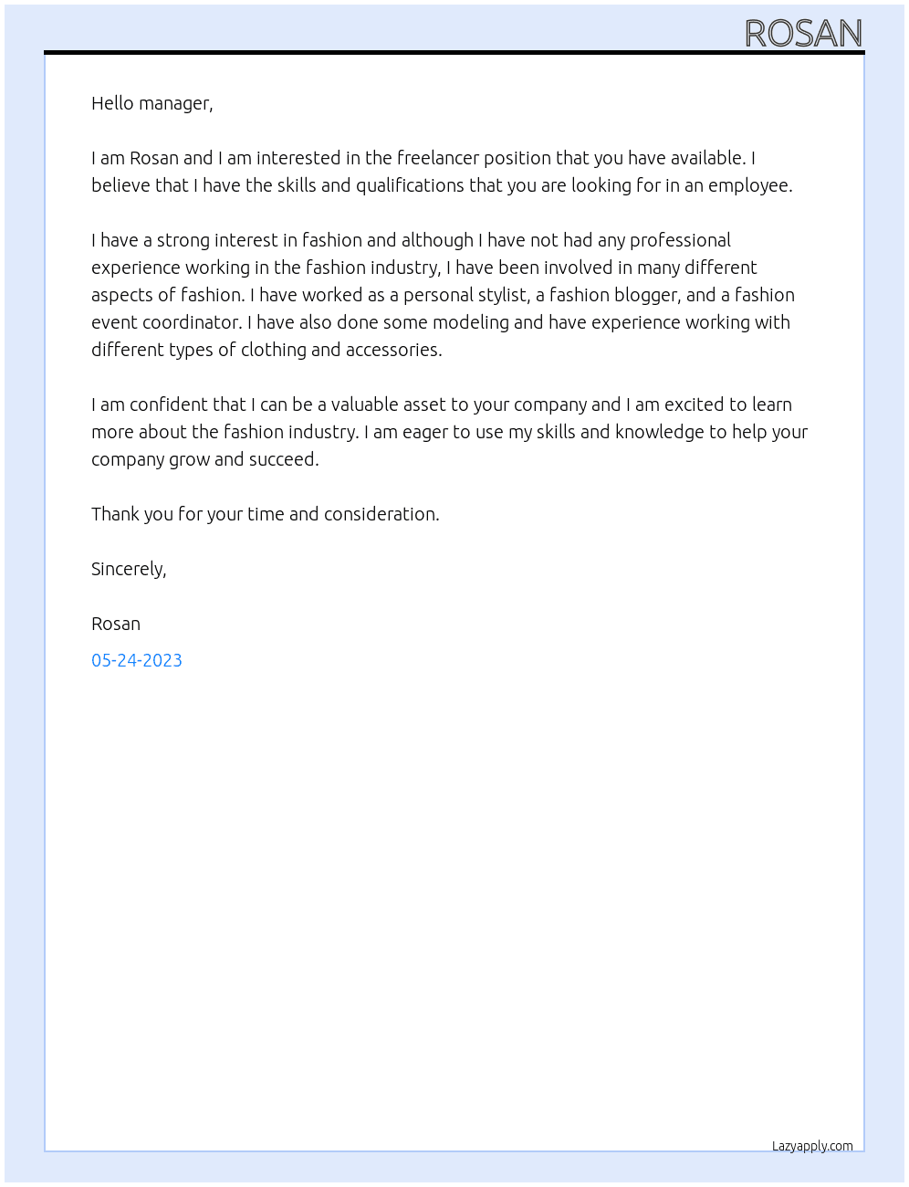 freelancer At you Cover Letter