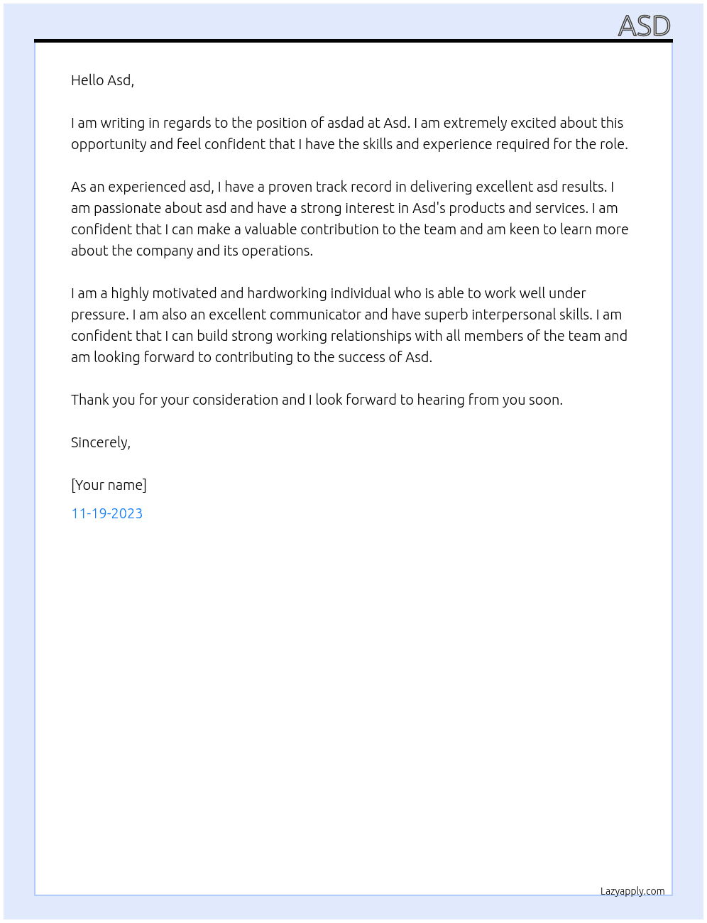 asdad At Asd Cover Letter