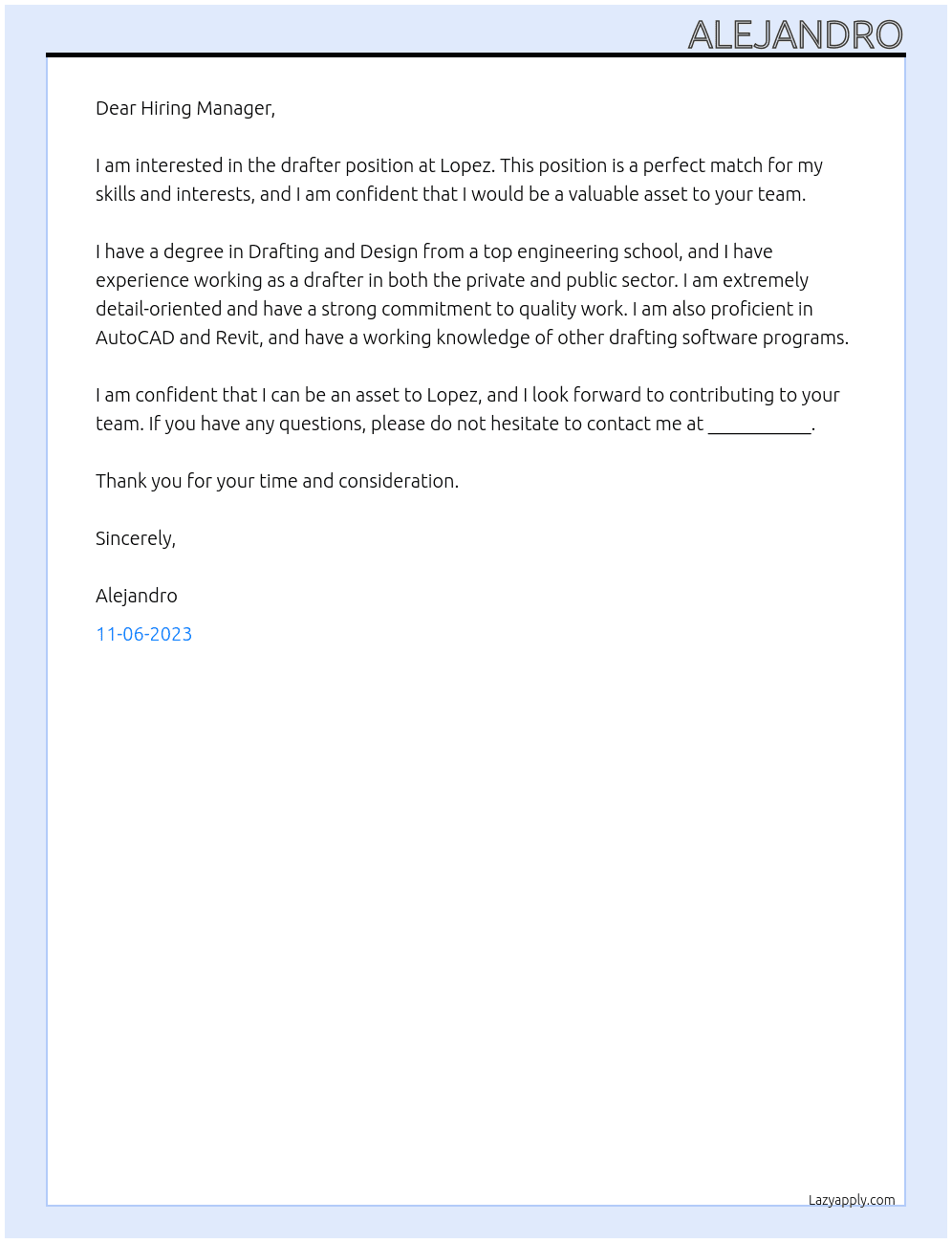 Drafter At Lopez Cover Letter