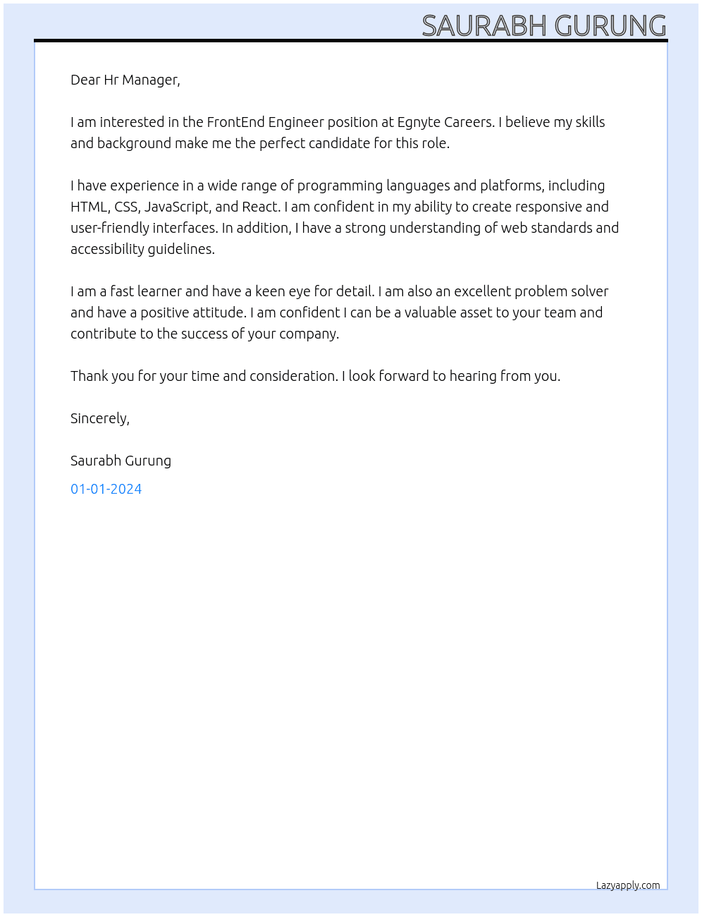 FrontEnd Engineer At Egnyte Careers Cover Letter