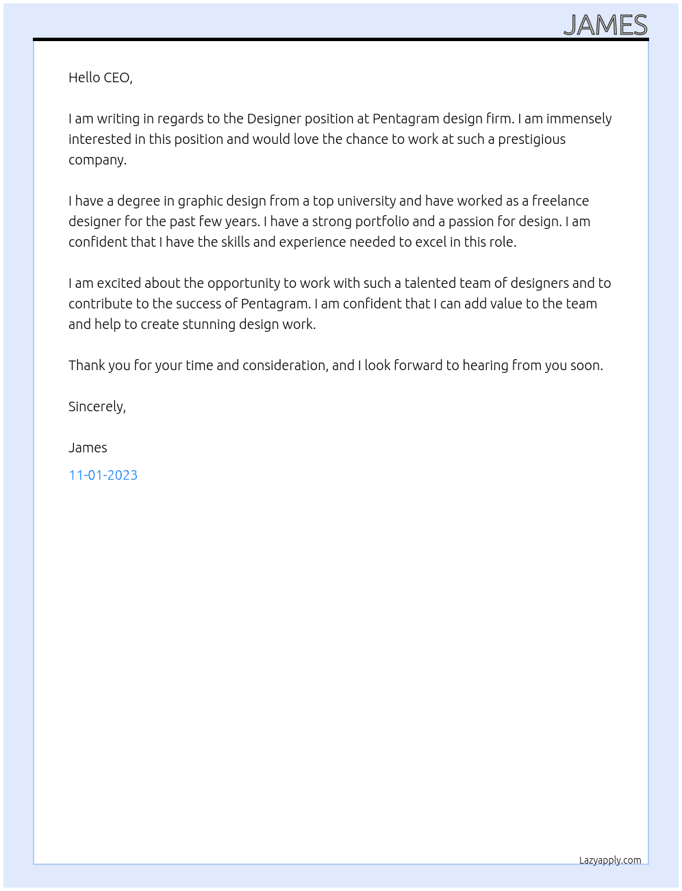Designer At Pentagram design firm Cover Letter