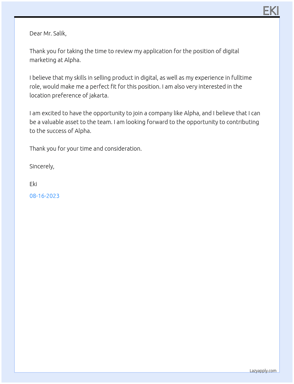 digital marketing At alpha Cover Letter