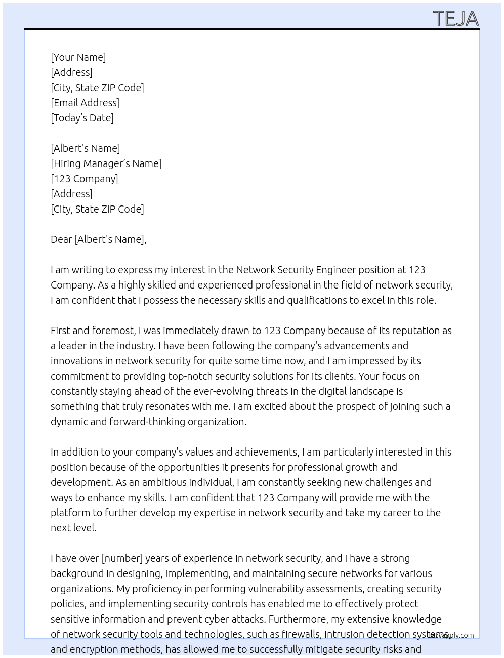 Network Security Engineer At 123 Cover Letter