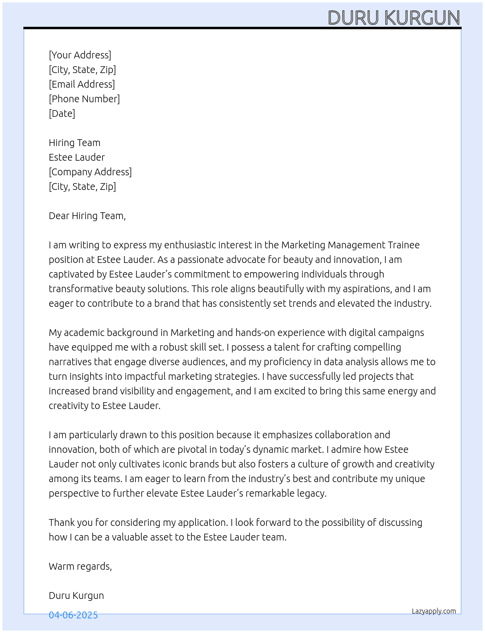 Cover letter for marketing mt - LazyApply