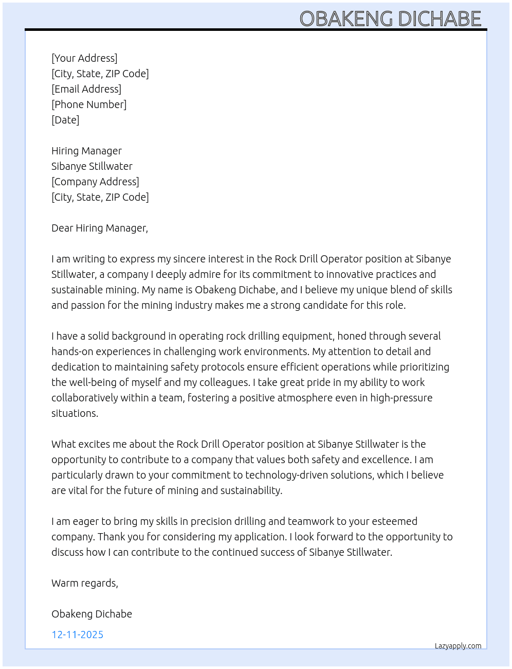 Cover letter for rock dirll operator - LazyApply