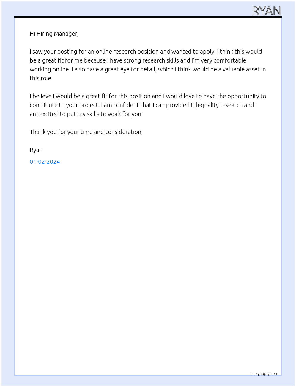 online research At your project Cover Letter