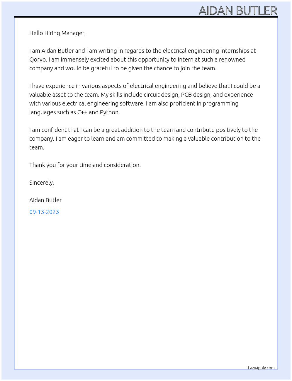 electrical engineering internships At Qorvo Cover Letter