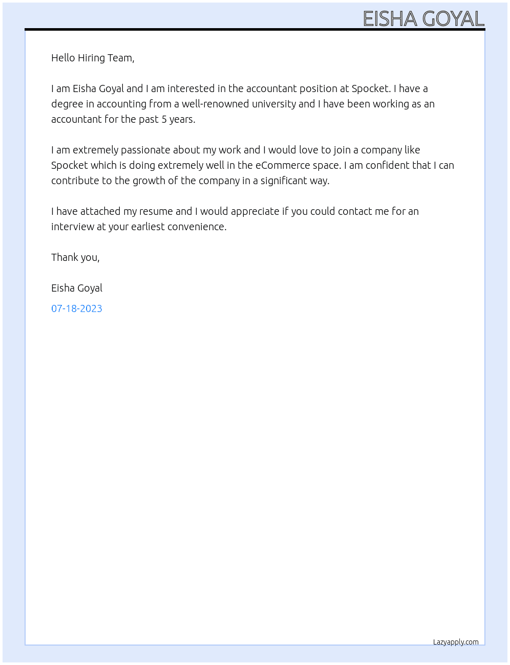 Accountant At Spocket Cover Letter