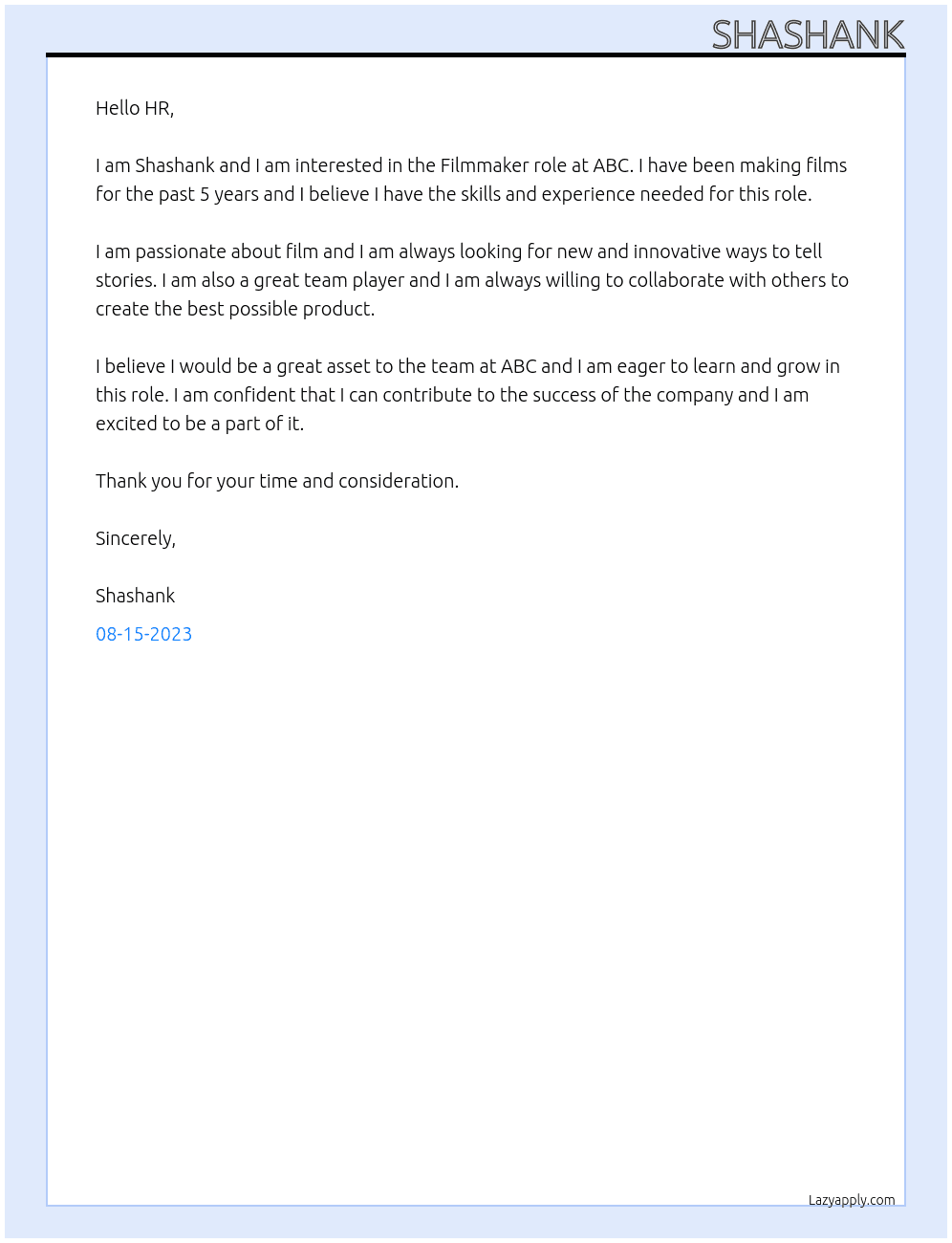 Filmmaker At ABC Cover Letter