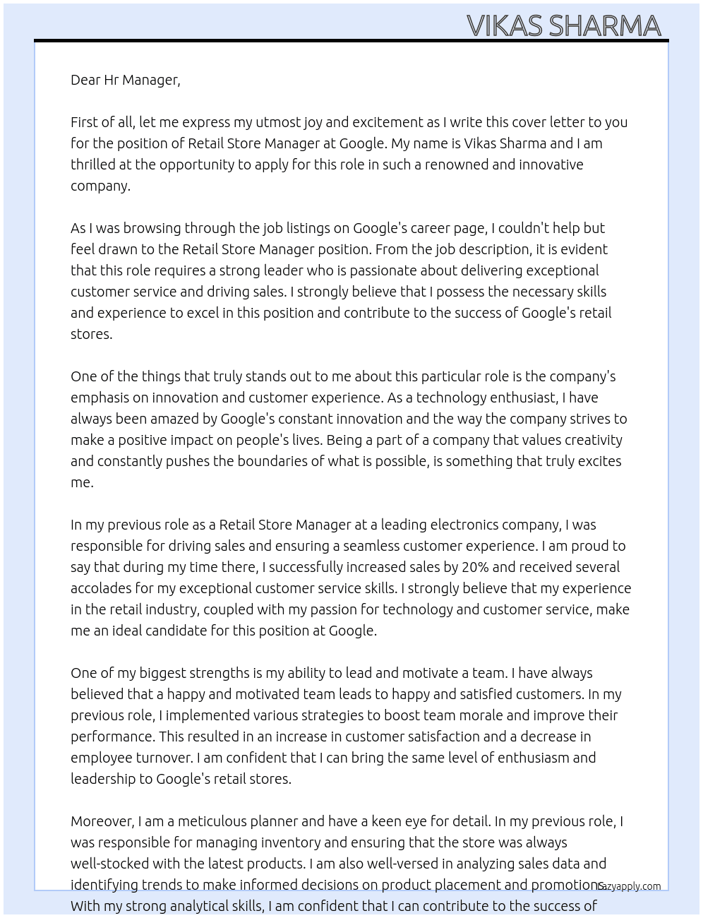 Cover letter for retail store - LazyApply