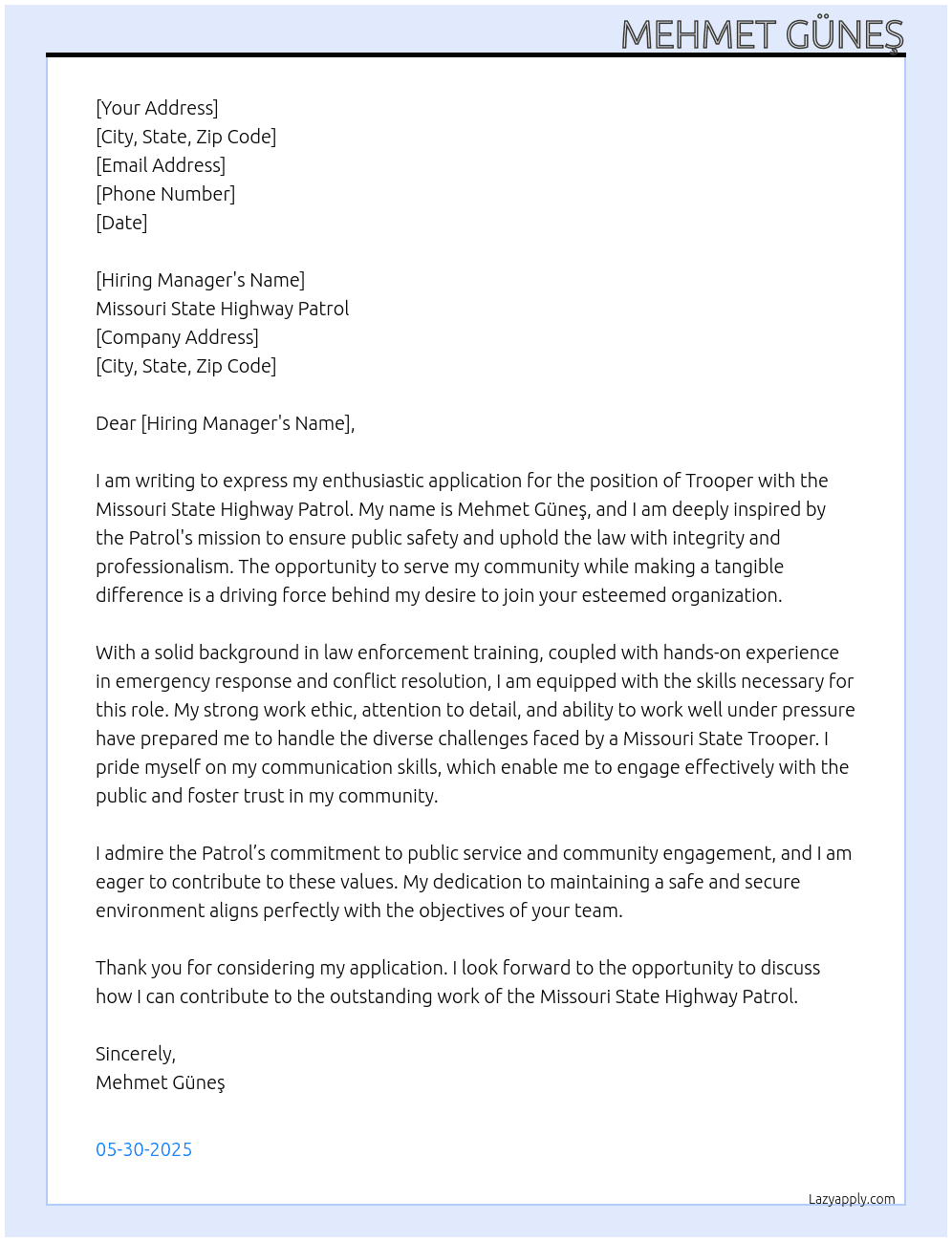Trooper  At Missouri State Highway Patrol Cover Letter