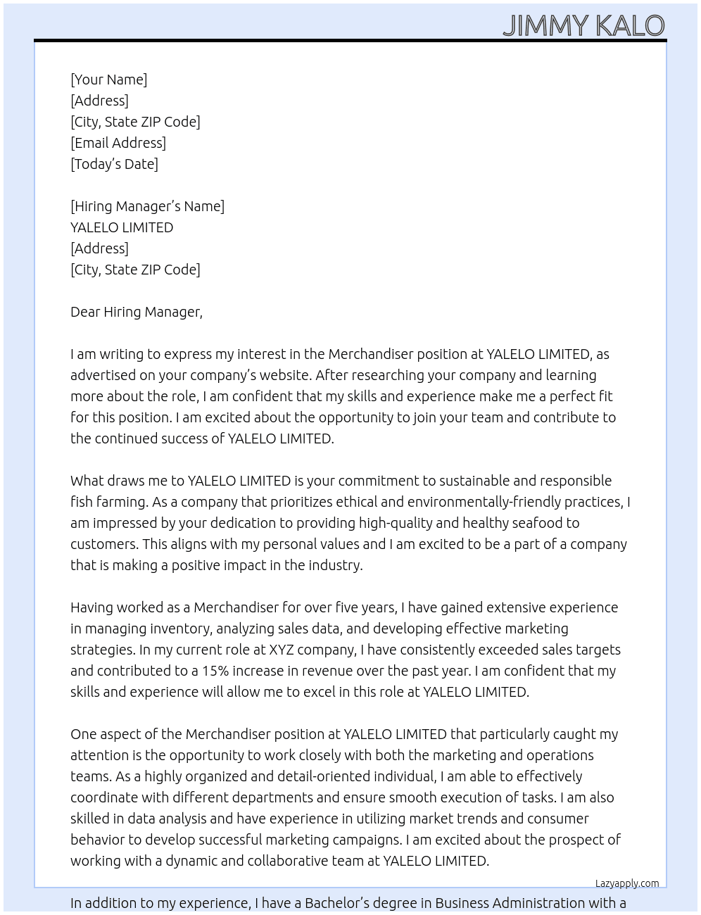 MECHANDISER  At YALELO LIMITED  Cover Letter