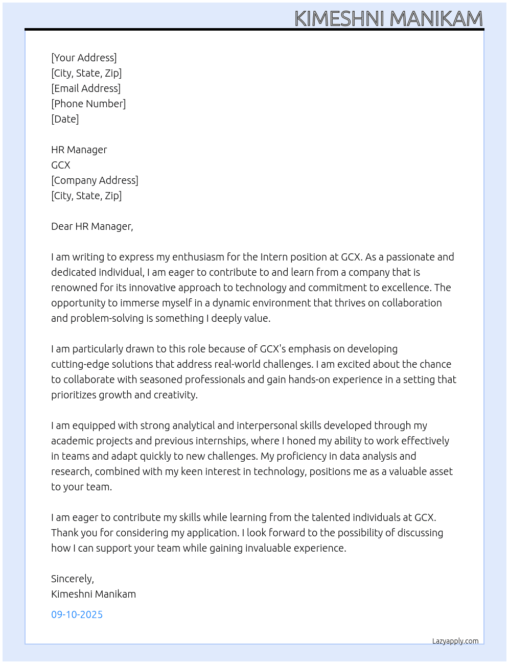 Intern  At GCX Cover Letter