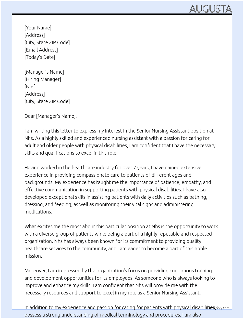 Cover letter for senior nursing assistant - LazyApply