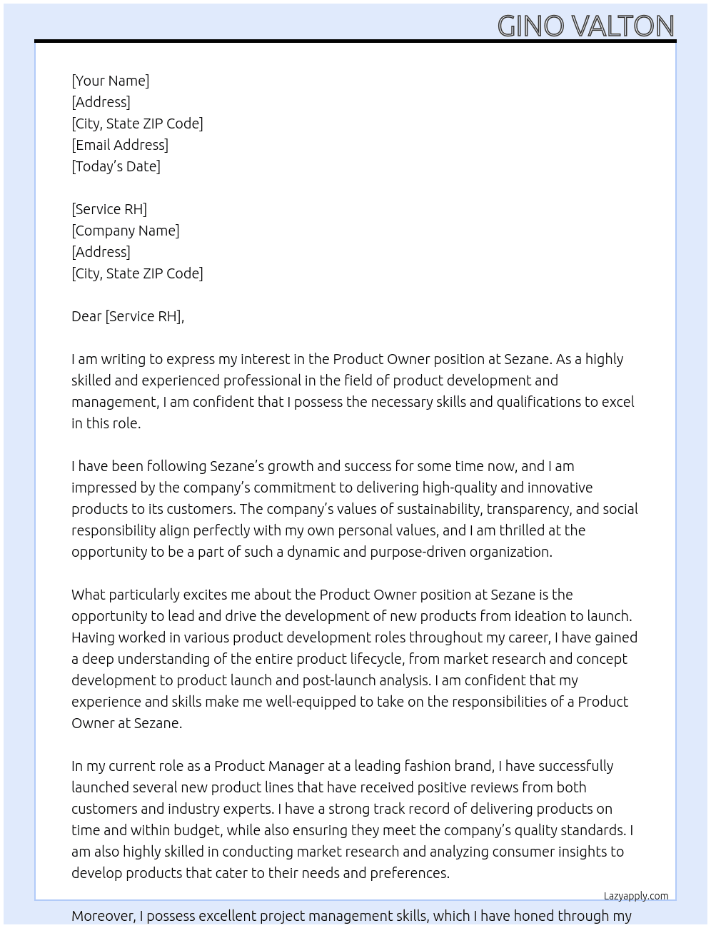 Product Owner At Sezane Cover Letter