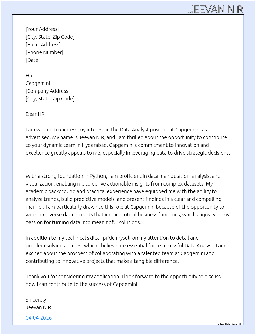 Cover letter for data analyst - LazyApply