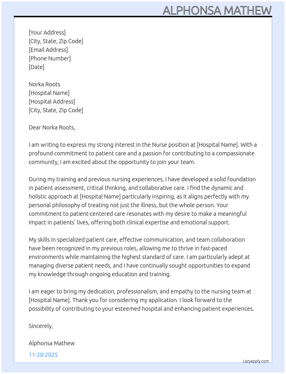 Nurse At Hospital Cover Letter