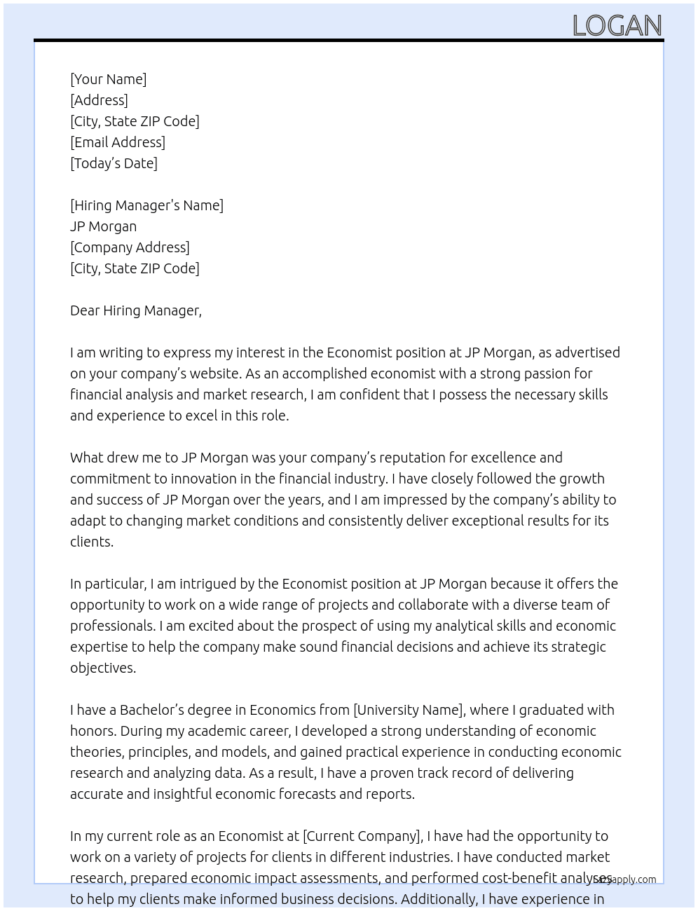 Economist At JP Morgan Cover Letter