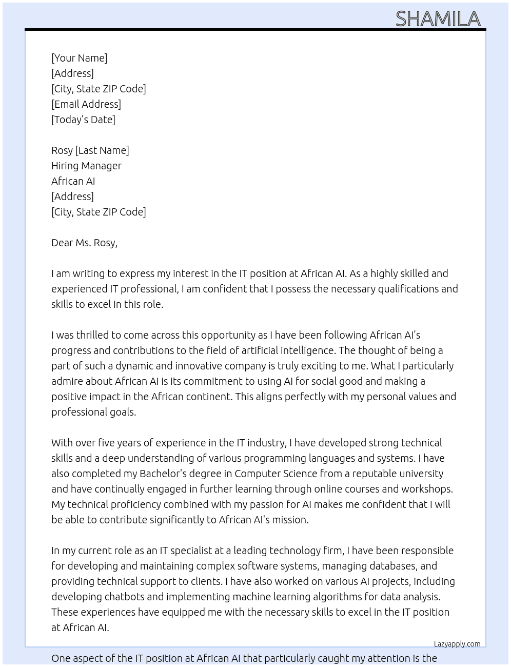 It At African ai Cover Letter