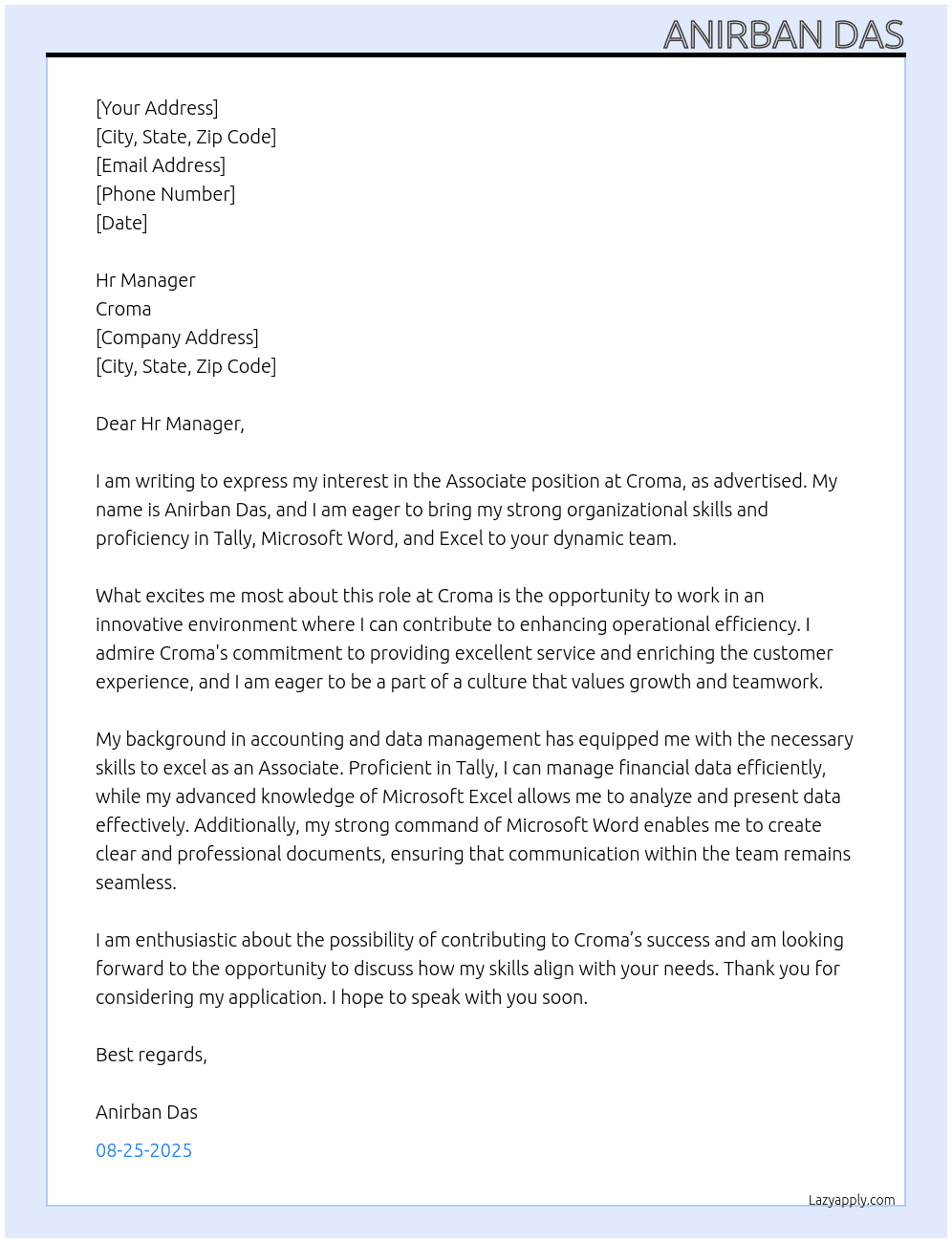 Associate At Croma Cover Letter