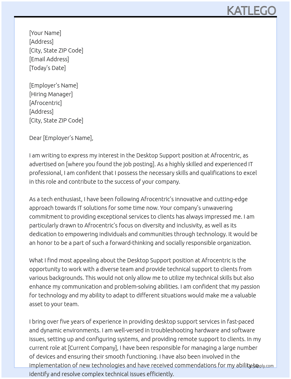 Desktop Support  At Afrocentric  Cover Letter