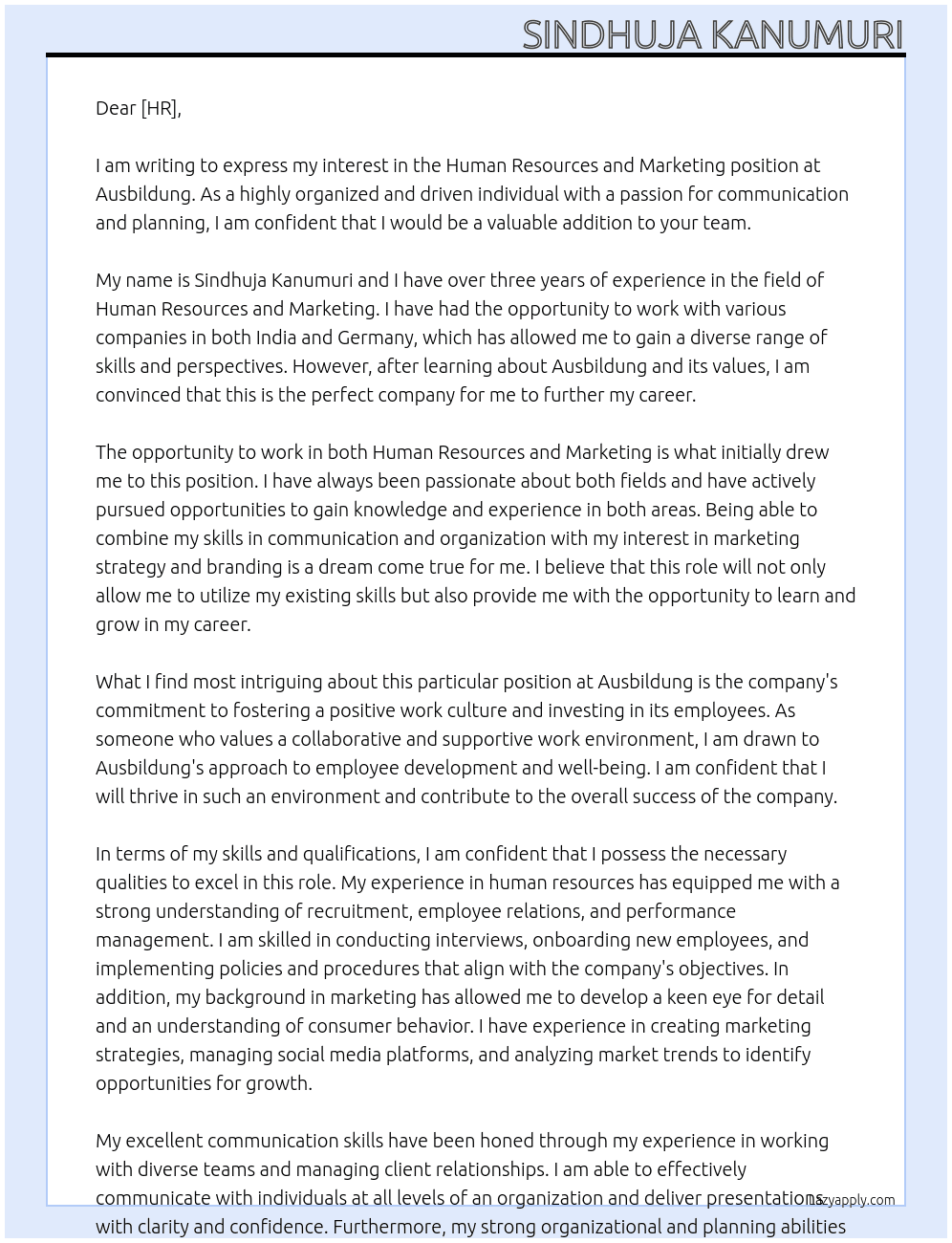 human resources and marketing At ausbildung Cover Letter
