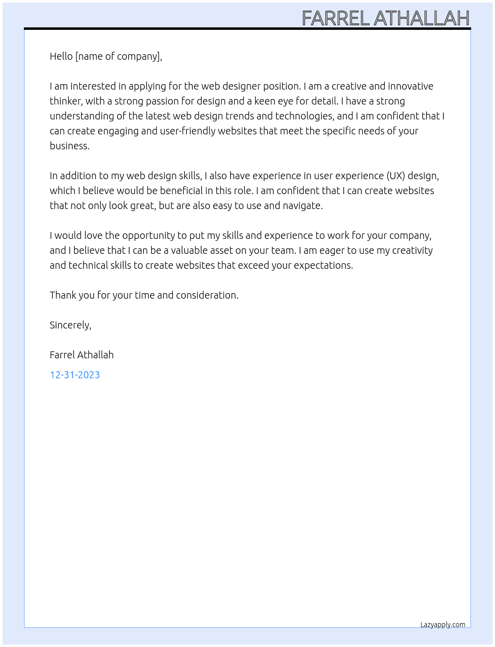 Web Designer At - Cover Letter