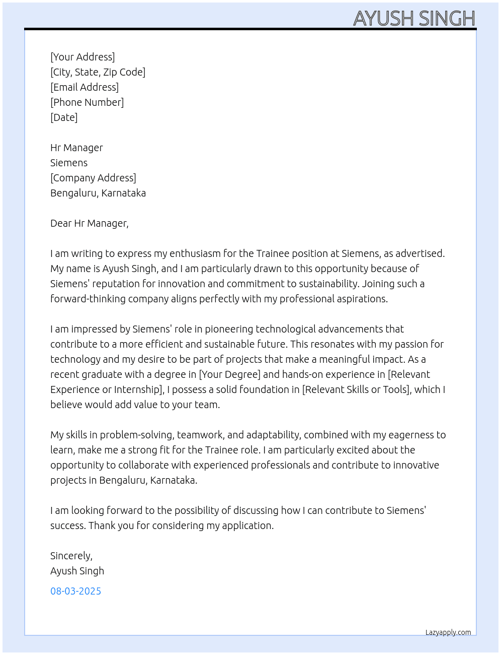 Trainee At Siemens Cover Letter