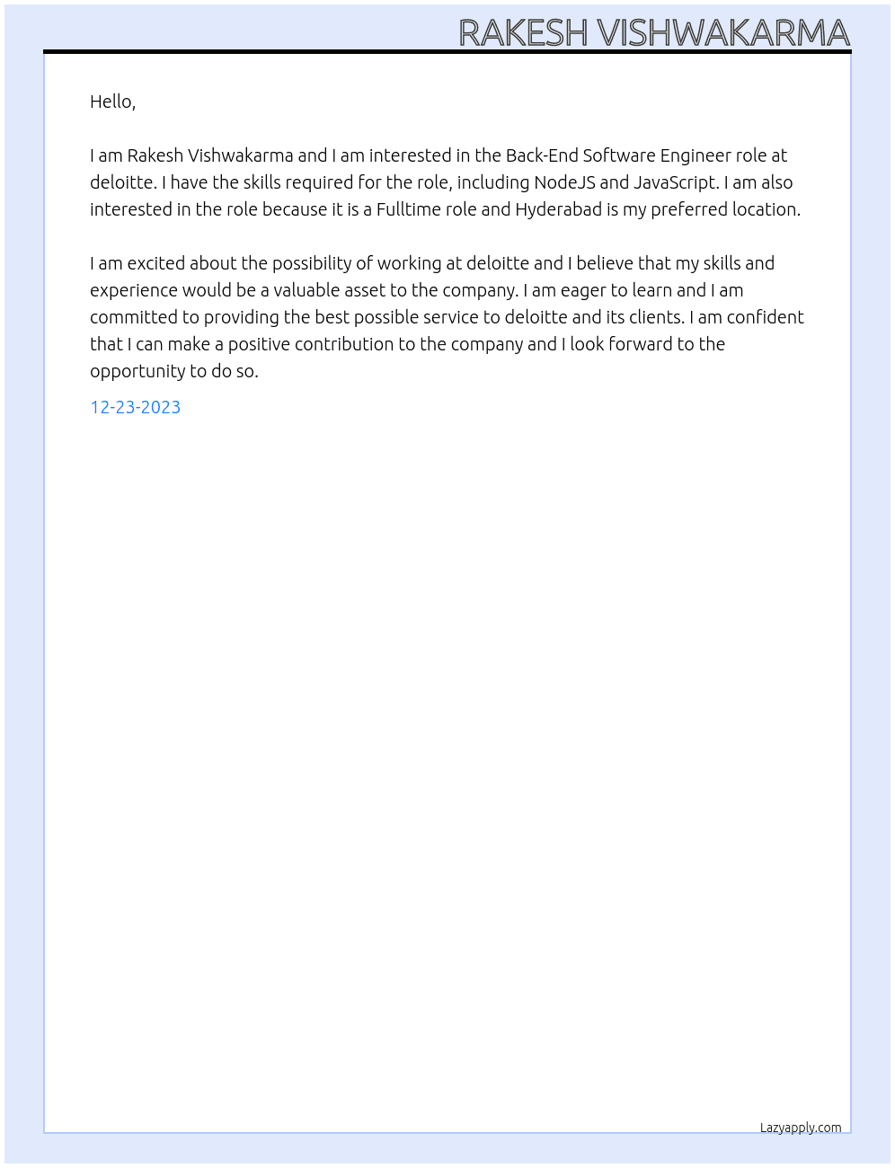 Back-End Software Engineer At deloitte Cover Letter
