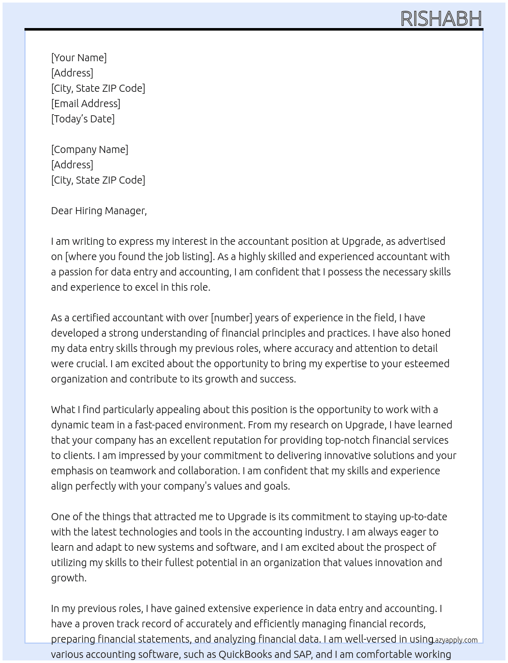 accountant At upgrade Cover Letter