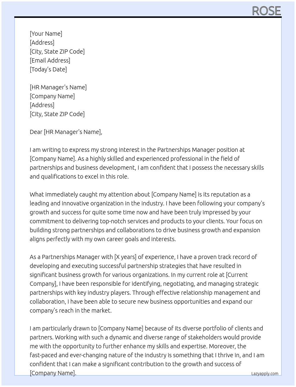 partnerships manager At IMC Cover Letter