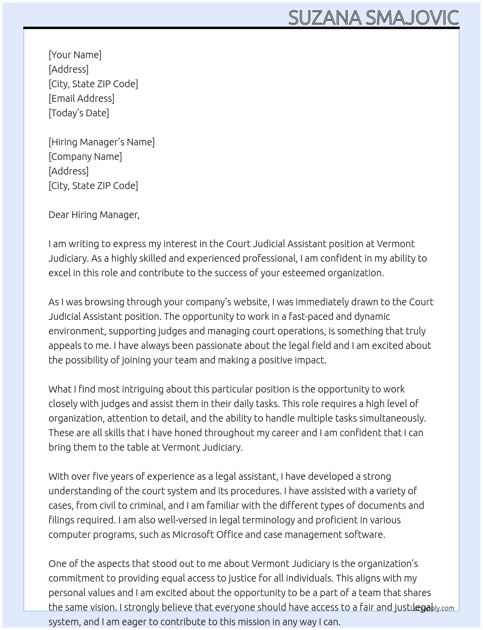 Court Judicial Assistant At Vermont Judiciary Cover Letter