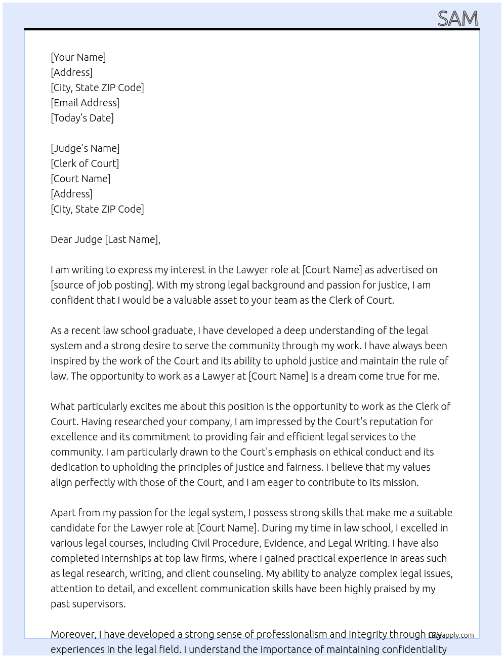Cover letter for clerk of court - LazyApply