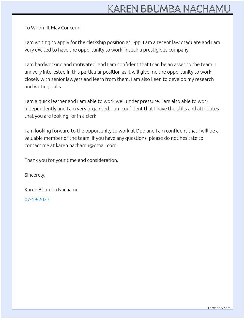 Clerkship  At Dpp Cover Letter