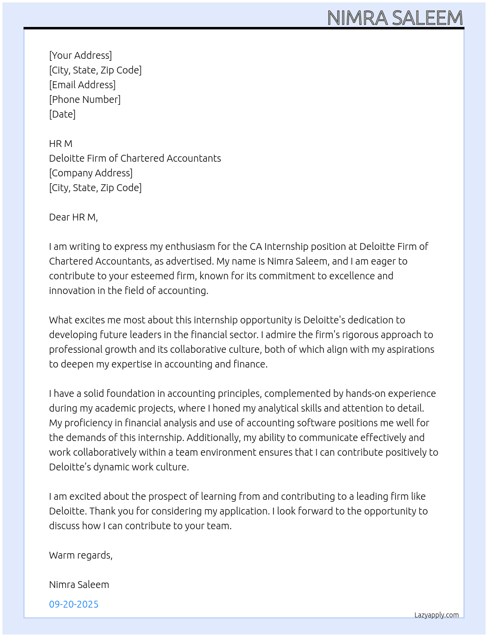 Cover letter for ca internship - LazyApply