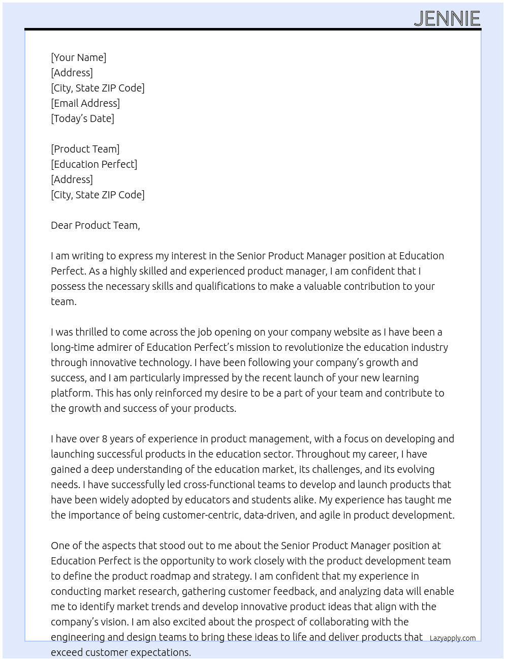 Senior Product Manager At Education Perfect Cover Letter