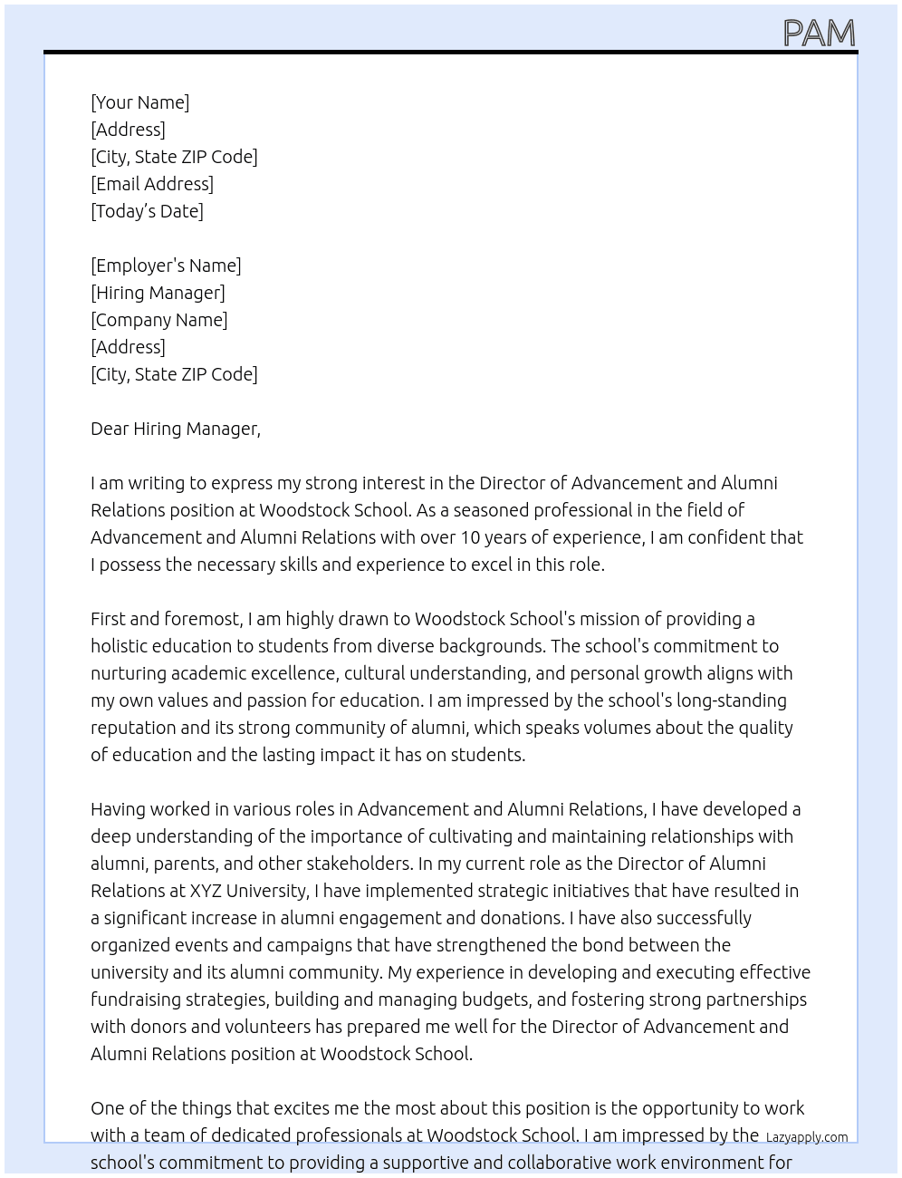Director of Advancement and Alumni Relations At Woodstock School Cover Letter