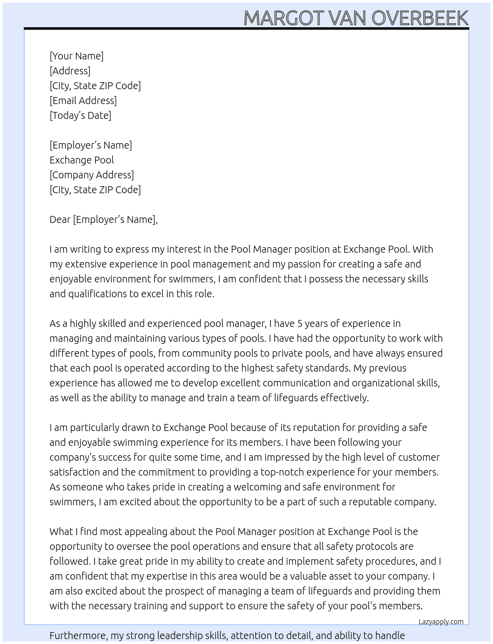 Cover letter for pool manager - LazyApply